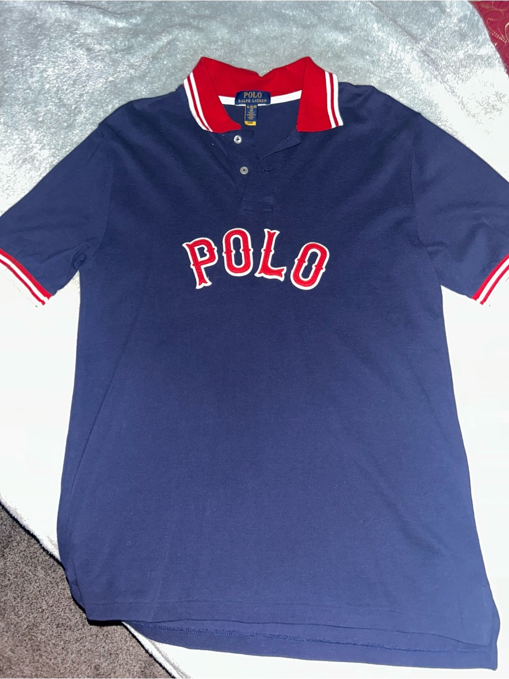 Polo by Ralph Lauren Navy Polo Shirt with Red Trim and Chest Logo